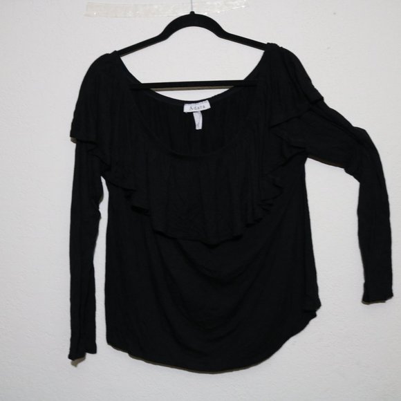2X adara long sleeve black blouse ruffles - Picture 3 of 6